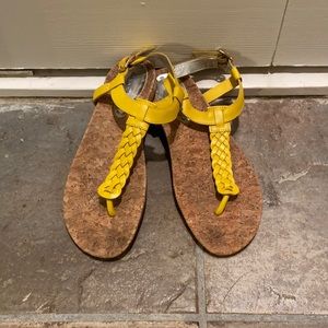 Gianni Bini Yellow Braided Leather Cork Sandal